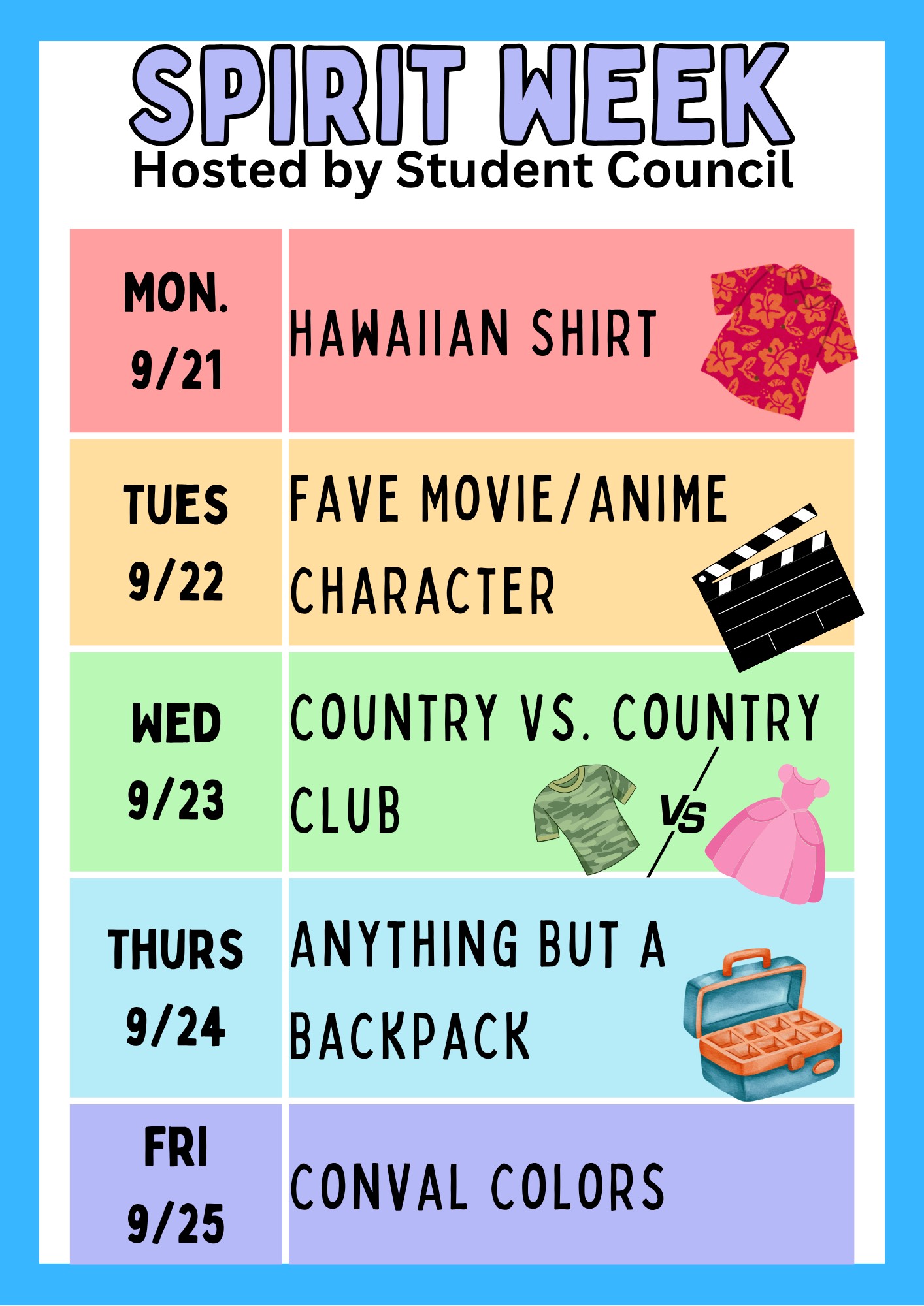 Fall 2026 Spirit Week Themes by Day